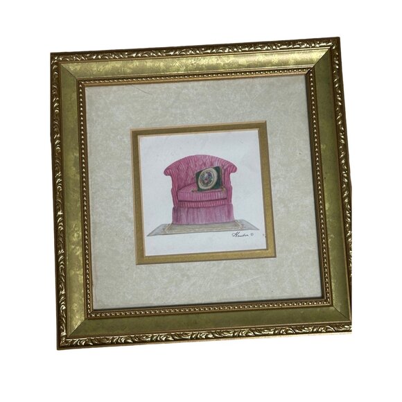 Vintage Armchair Framed Prints Set of 4 Framed in Gold Tone - Picture 4 of 8